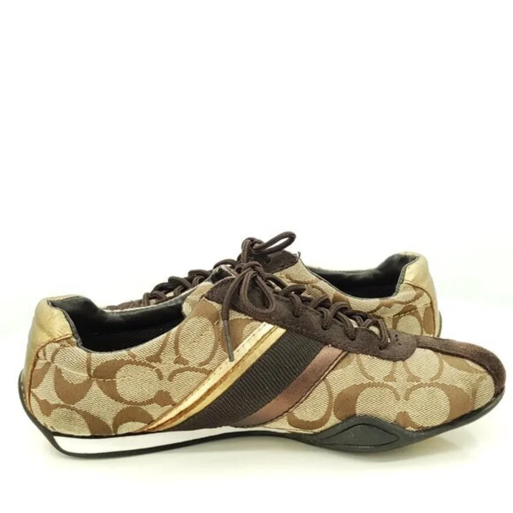 Coach Jayme Signature Suede/Canvas Sneakers 6 Brown/Tan/Gold